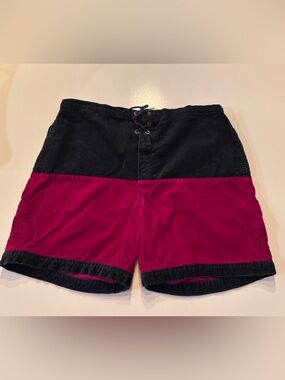 Vintage 1960s/70s TNT Robert Bruce Corduroy Mens Board Shorts, Maroon/Navy,Sz 34